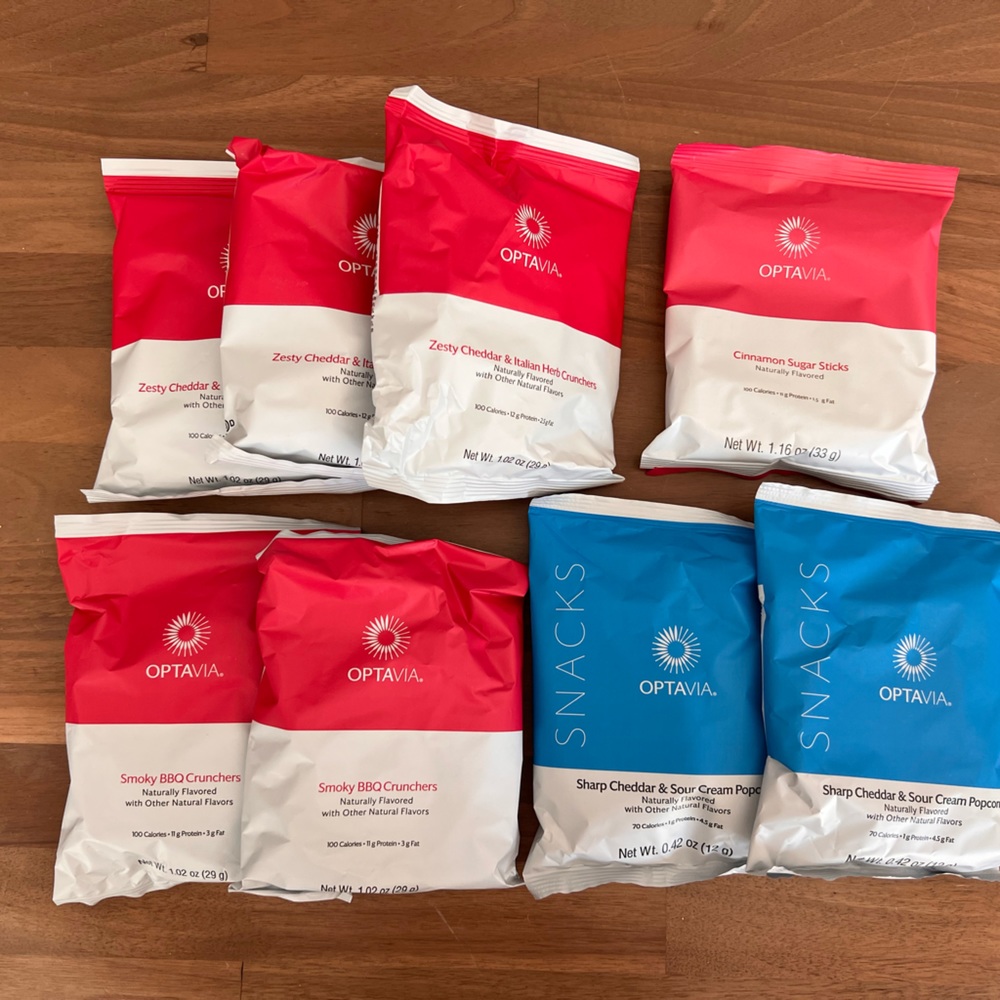 6 Optavia Fuelings Crunchers + 2 Snacks Popcorn